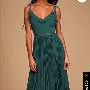 Never a Dull Moment Emerald Green Tie-Strap Pleated Midi Dress